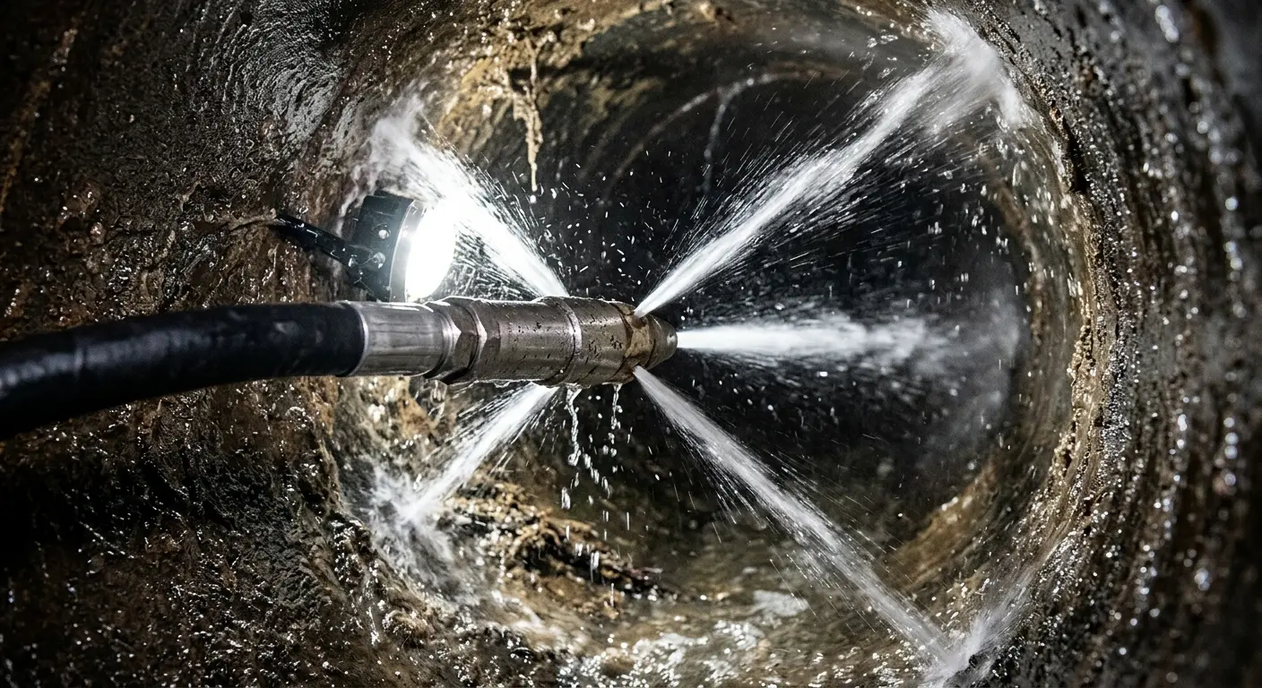 High-pressure hydro jetting nozzle cleaning sewer pipe for Sewer Cleanout in Oceano